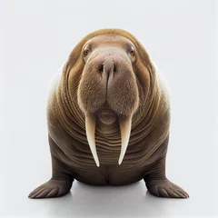 Fotobehang Adult walrus close up isolated on white background,. Generative AI © Victor