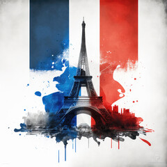 Paris under french flag color preparing Olympic Games, Generative AI