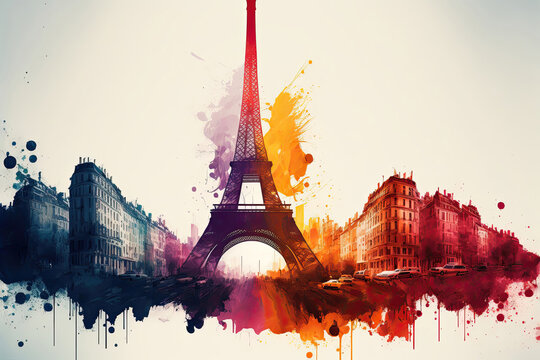 Paris under explosion of color preparing Olympic Games, Generative AI