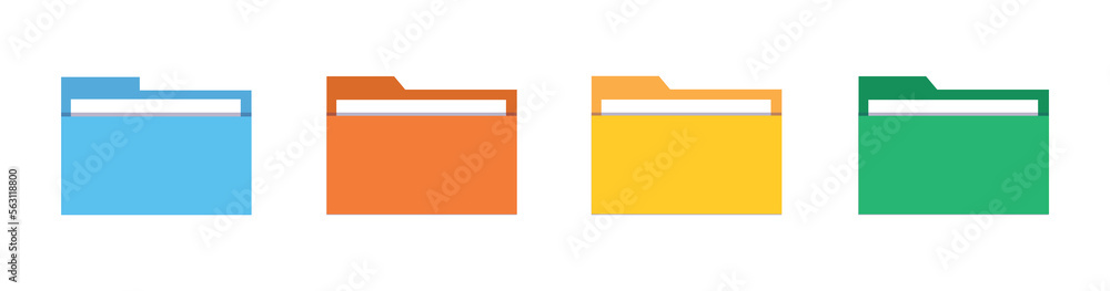Poster File folders icons. Documents for computer. File folders with data in flat style. Web archive and web directory. Pc graphic elements. Color symbol. Vector 10 eps.