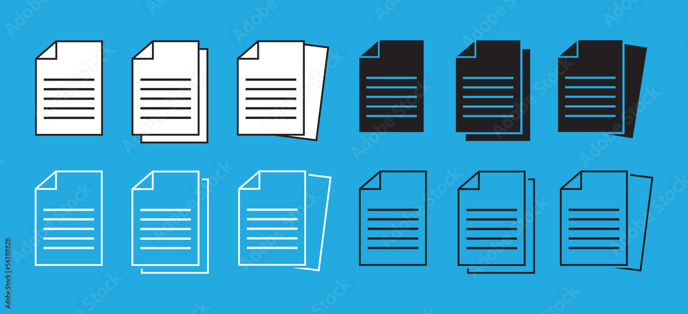 Poster Document vector icon isolated vector graphic. Paper document page icon vector element. Agreement file symbol. Blue background.
