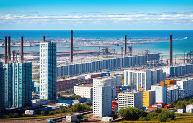 Obraz premium port city seaside view , industria. generative ai