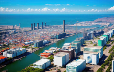 Obraz premium port city seaside view , industria. generative ai