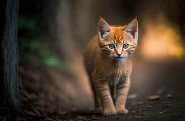 Fototapeta premium An illustration of a cat in the woods. AI generated art. 