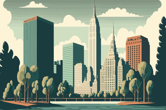 Flat picture of New York City landmarks