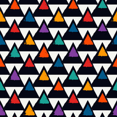 Paint brush triangles ornament. Seamless pattern. Hand drawn geometrical backdrop. Triangular shapes wallpaper. Geometric background. Ethnic motif. Tribal digital paper. Textile print
