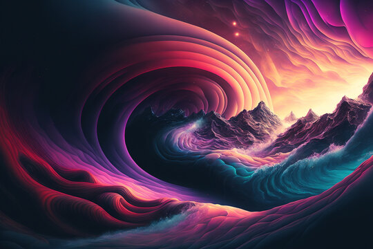 Abstract psychedelic waves, colorful gradients,  Generative AI