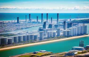 Fototapeta na wymiar port city seaside view , industria. generative ai