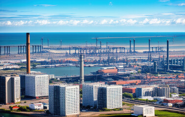 Obraz premium port city seaside view , industria. generative ai
