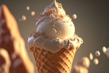 Ice cream cone closeup. Generative AI