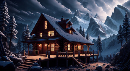 Fototapeta premium A Log Cabin in the florest [Ai Generated]