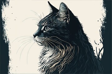 a black cat with white markings on its face and a black background with a white spot on the left side of the image and a black cat with white spot on the right side. Generative AI