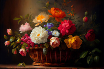 Generative Ai, art painting style, still life with flowers