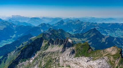 Fototapeta na wymiar Switzerland 2022, Beautiful view of the Alps from Santis mountain.
