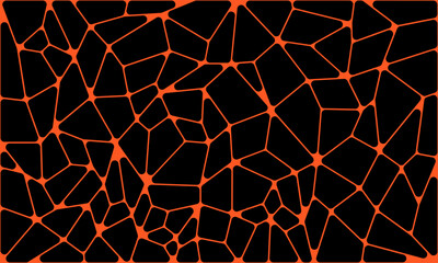 Black voronoi block with orange cell lines, geometric abstract pattern for your design background