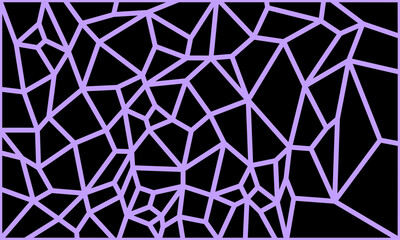 Black voronoi block with purple cell lines, geometric abstract pattern for your design background