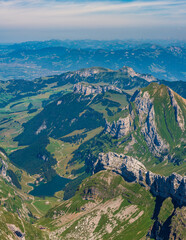 Fototapeta premium Switzerland 2022, Beautiful view of the Alps from Santis mountain. Seealpsee.