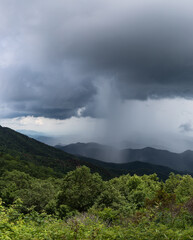 Tall panorama of an isolated cloudburst of rain, weather event with cloud copy space, vertical aspect