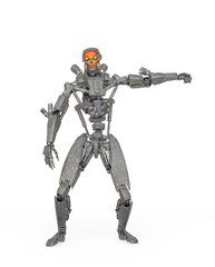 apocalipse cyborg is doing a side punch on white background