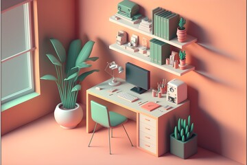 Pink desk setup, generative ai