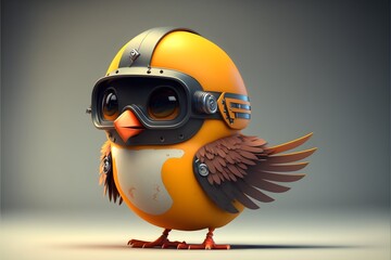 A bird waring a helmet, generative ai