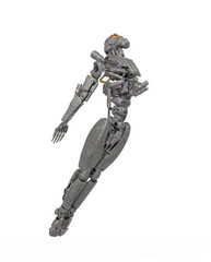 apocalipse cyborg is flying up on white background