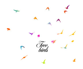 Abstract colored flying birds. Mixed media. Vector illustration