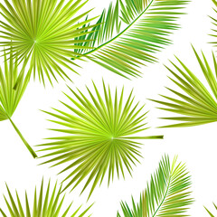 Green palm leaves. Vector illustration. tropical plants seamless pattern. Contemporary vector decoration art. Tropic chaos illustration.