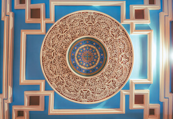 Details of the roof of a church decorated in the Baroque style.