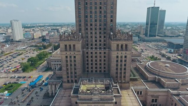 Warsaw, Poland. Aerial view Palace of Culture and Science and downtown business skyscrapers in Warsaw, Poland.