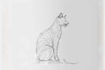  a drawing of a cat sitting on a white surface with a black outline of a cat sitting on the ground, looking up at the sky, with a tail curled tail, and tail,. Generative AI