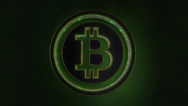 3D Bitcoin Icon Symbol Green Logo Animation Abstract Background 4K