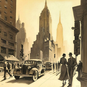 Drawing of New York in the 1930s