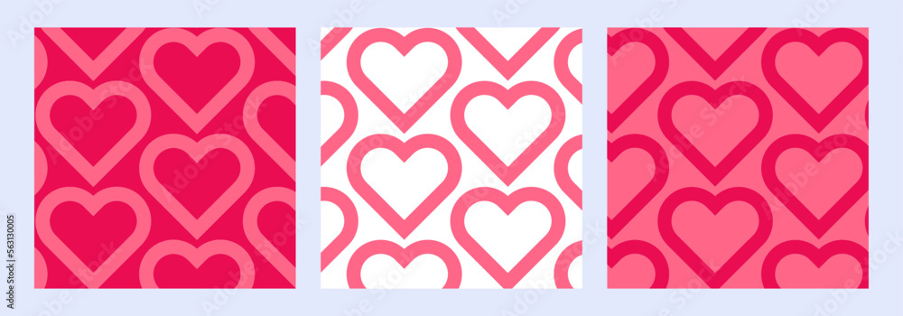 Poster happy valentine's day set of simple cards, banners or backgrounds pattern with heart frames in moder