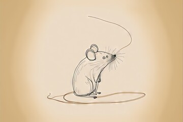  a drawing of a mouse on a light brown background with a string in the shape of a heart and a balloon in the shape of a heart, with a string in the shape. Generative AI