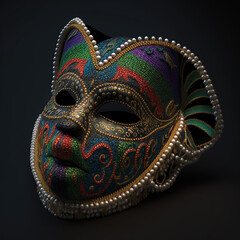 Realistic carnival mask for Mardi Gras on dark background. Generative AI, AI generated illustration.