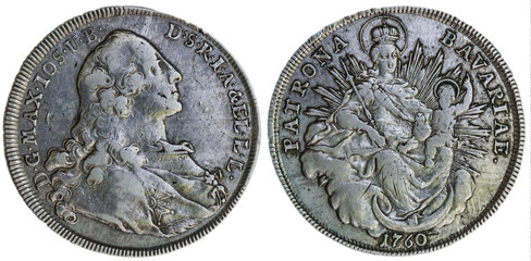 Silbermünze - Ein Taler, Bayern, 1760, Kurfürstentum Bayern (1753 - 1805), Maximilian III. Joseph, freigestellt, png