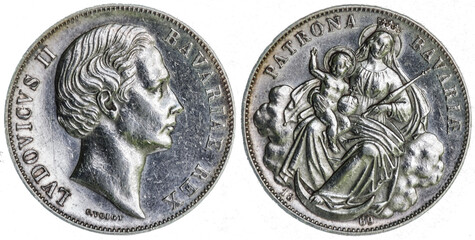 Münze - Königreich Bayern, Vereinstaler Ludwig II. – Madonnentaler, 1869, Taler, freigestellt,...