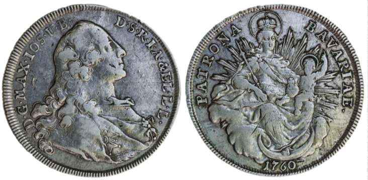 Silbermünze - Ein Taler, Bayern, 1760, Kurfürstentum Bayern (1753 - 1805), Maximilian III. Joseph, freigestellt, png