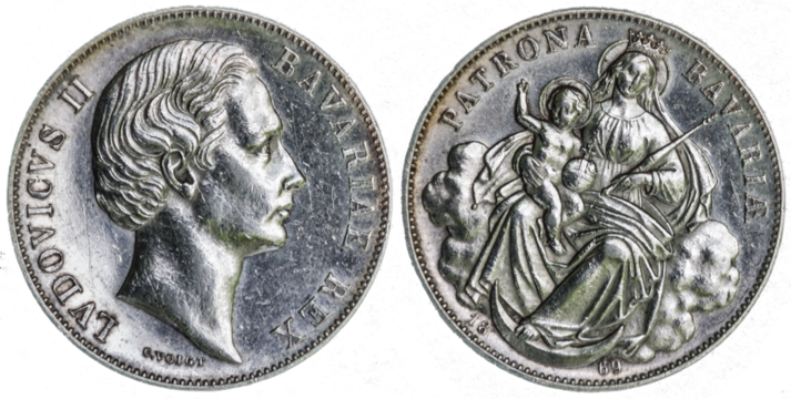 Münze - Königreich Bayern, Vereinstaler Ludwig II. – Madonnentaler, 1869, Taler, freigestellt, png