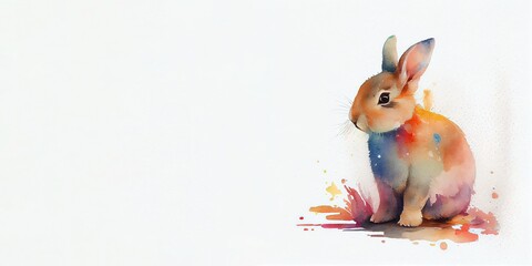 Watercolour background with rabbit, leaves and place for text. Illustration for Lunar Chinese New Year or for the Easter card and invitation, book and calendar with place foe text. AI generative