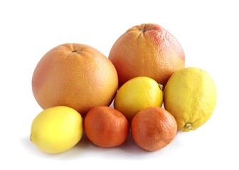 various citrus  and other tropical fruits close up