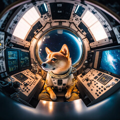 Cute dog in space, going to the moon, generative AI. 