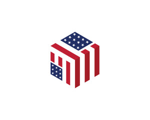 American Flag Hexagon Shape Logo Concept symbol icon sign Element Design. Home, Real Estate, Realtor, House, Mortgage Logotype. Vector illustration template