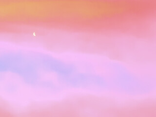 Moon crescent and pastel color sky