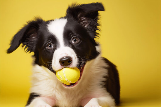 puppy with yellow scarf, Puppy dog border collie. generative ai