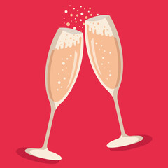 Two glasses of champagne. drink a toast to the party, New Year's Eve dinner, vector background. two glasses of champagne for valentine's day