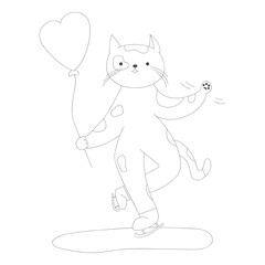 Hand drawn cute cat on ice skates