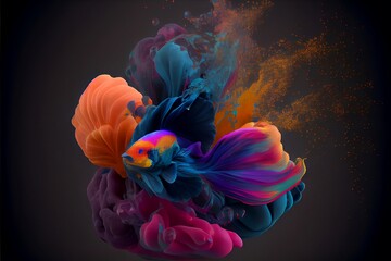 Abstract bright colorful splash of a fish swimming, design on a black background. Created with Generative AI technology.