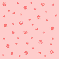 Pattern with hearts and paw prints